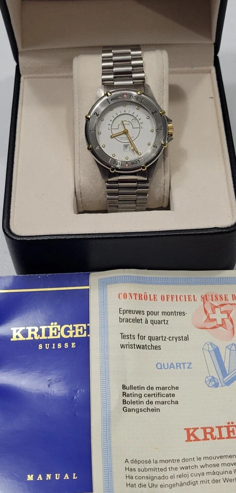 Krieger Tidal 36mm cronômetro 7 joias relógio suíço quartzo masculino funcionando  - Imagem 2 de 4