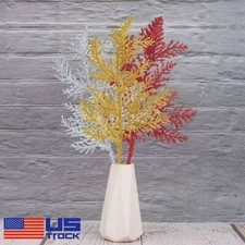 10x Pine Needles Fake Floral Christmas Glitter Fern Leaf Branch Decor Artificial