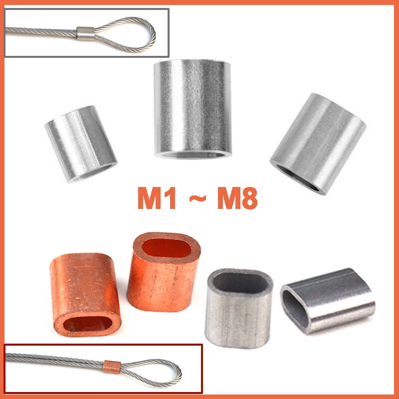 Wire Rope Ferrules Cable Crimps Sleeve Stainless Steel Copper Crimp Clamp M1 M8