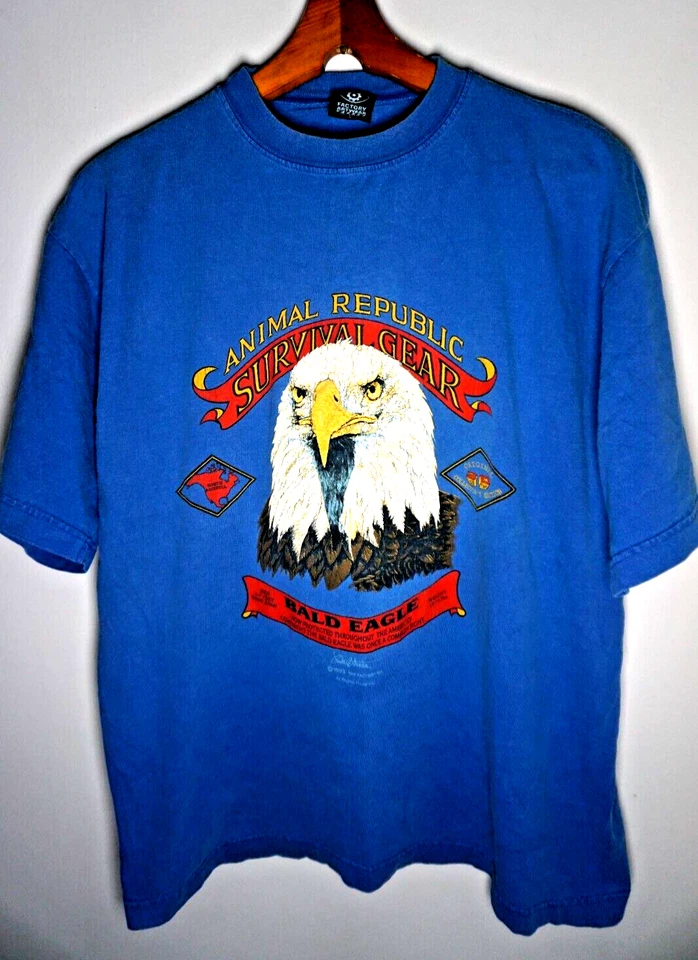 Camiseta Vintage Animal Republic Águila Calva 3D Emblema Grande Años 90 Hecha en EE. UU. Azul Foto 2 de 4