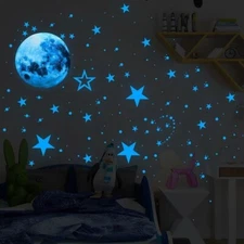 Luminous Moon Stars Dots Wall Sticker Set - 435 pieces for Kids Room, Bedroom, L