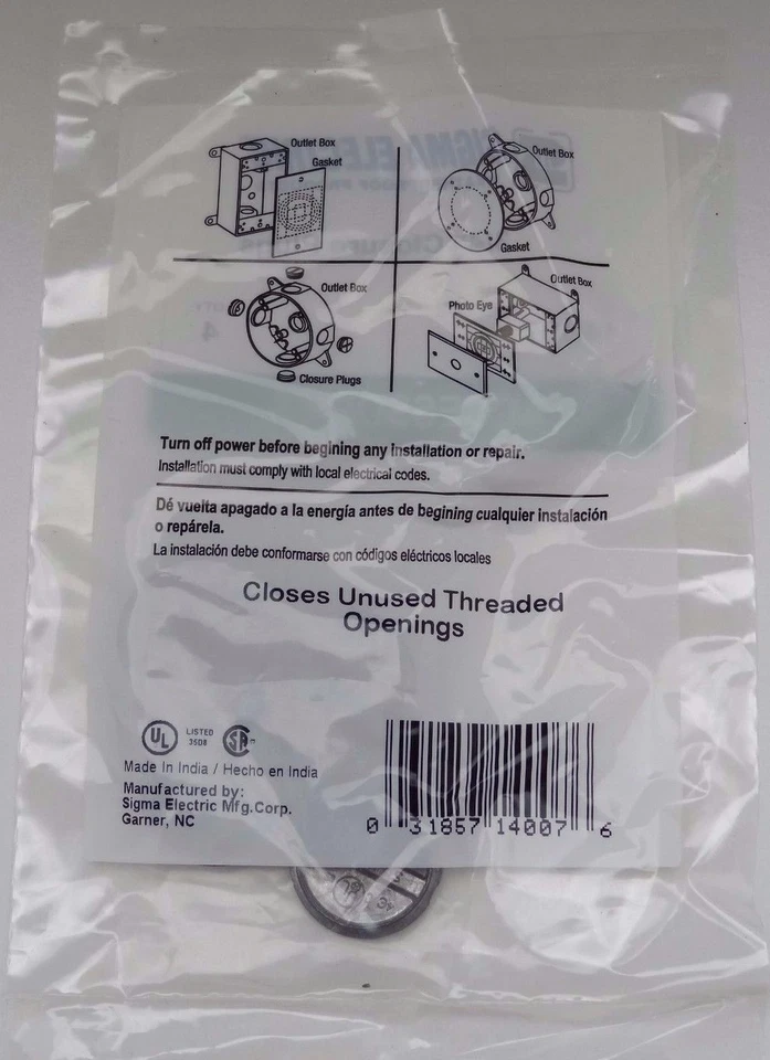 Bolsa de 4 ~ Sigma Electric Metal 3/4 pulgadas Cierre Enchufe ~ Gris Foto 3 de 4