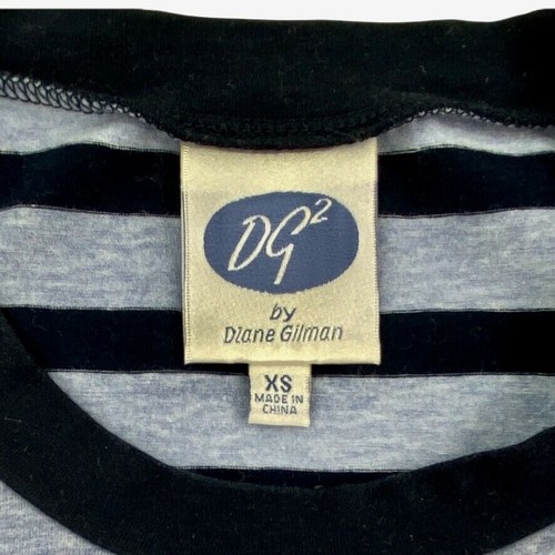 DG2 Diane Gilman Womens XS Top Blue Stripe Pullover 3/4 Sleeve Embellishment - Picture 9 of 10