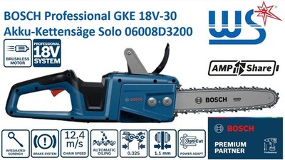 BOSCH Akku-Kettensäge GKE 18V-30 Professional 06008D3200 Solo Brushless 30 cm