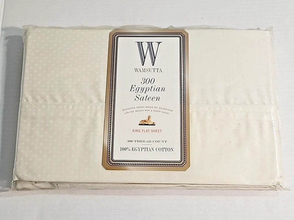 Wamsutta 300 Egyptian Sateen King folha plana creme novo lacrado FEITO NOS EUA - Imagem 2 de 4