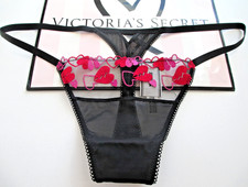 VICTORIA'S SECRET PINK Wink Thong Panty S M L XL Black Red Hearts Embroidery NWT