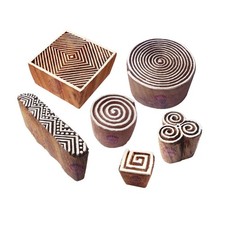 Artistic Motif Spiral and Finger Wooden Stamps for Printing Set of 6 Htag1035