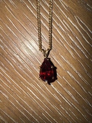 Womens Teardrop Pendant Pear Cut Simulated Ruby Gold Plated NWT Macys 59.95