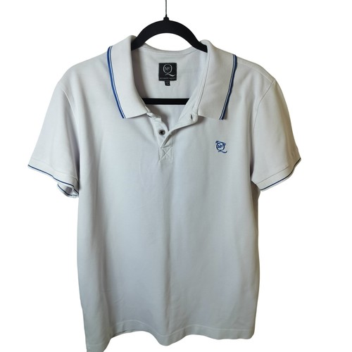 McQ, McQ Alexander McQueen Mens White Pique Polo Shirt Blue Tipping Logo XXL