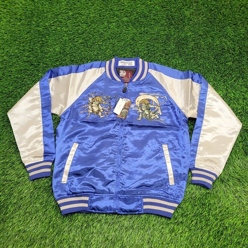 Japanese Sukajan Satin Bomber Jacket M/L 22x24 Raijin-and-Fujin Boxy - Picture 2 of 17