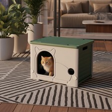 Outdoor Cat House All Season Weatherproof Semi Enclosed Pet Shelter Plastic Home