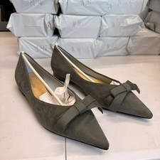 C.Paravano Women's US 6.5-8.5 Gray Suede Bow Knot Ballet Flats Pointed Toe Slip