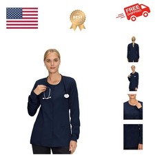 Scrub Jackets for Woman, Snap Front Nurse Jacket with 3 Pockets, Easy Care So...
