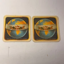 Forst Export Special Breweriana Globe Coaster 3.5in Square Beer Lot of 2