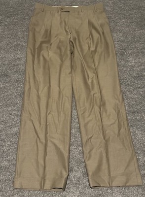 Canali Men s Brown Dress Pants Slacks Pure New Wool Made In Italy Pleated Hemmed