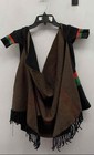 Women's Knit Monogram Shawl Poncho Black Brown Red Green Web Stripe Fringe — photo 1