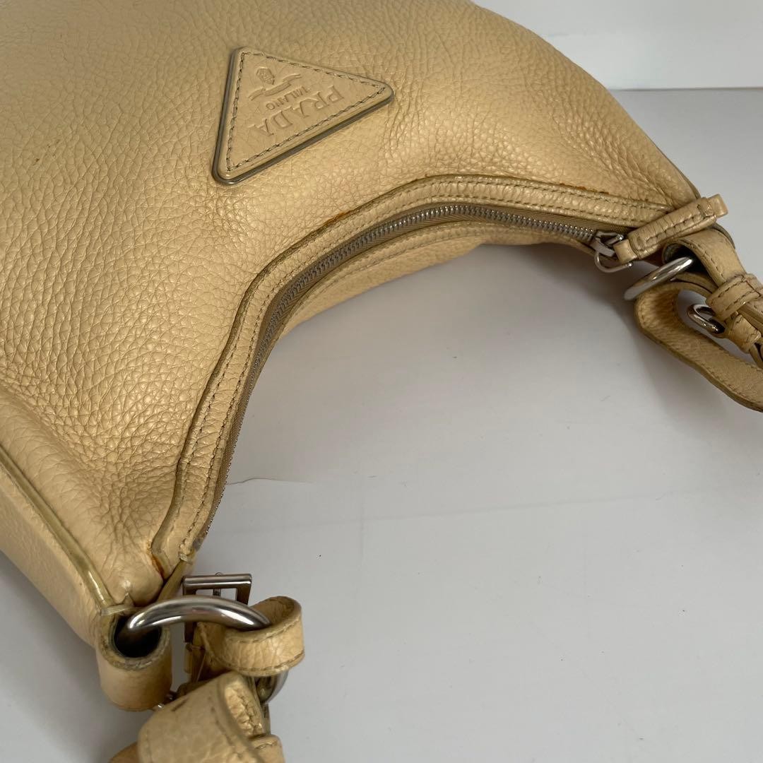 Item PRADA Shoulder Bag Half Moon Leather Beige White Tag thumbnail 10