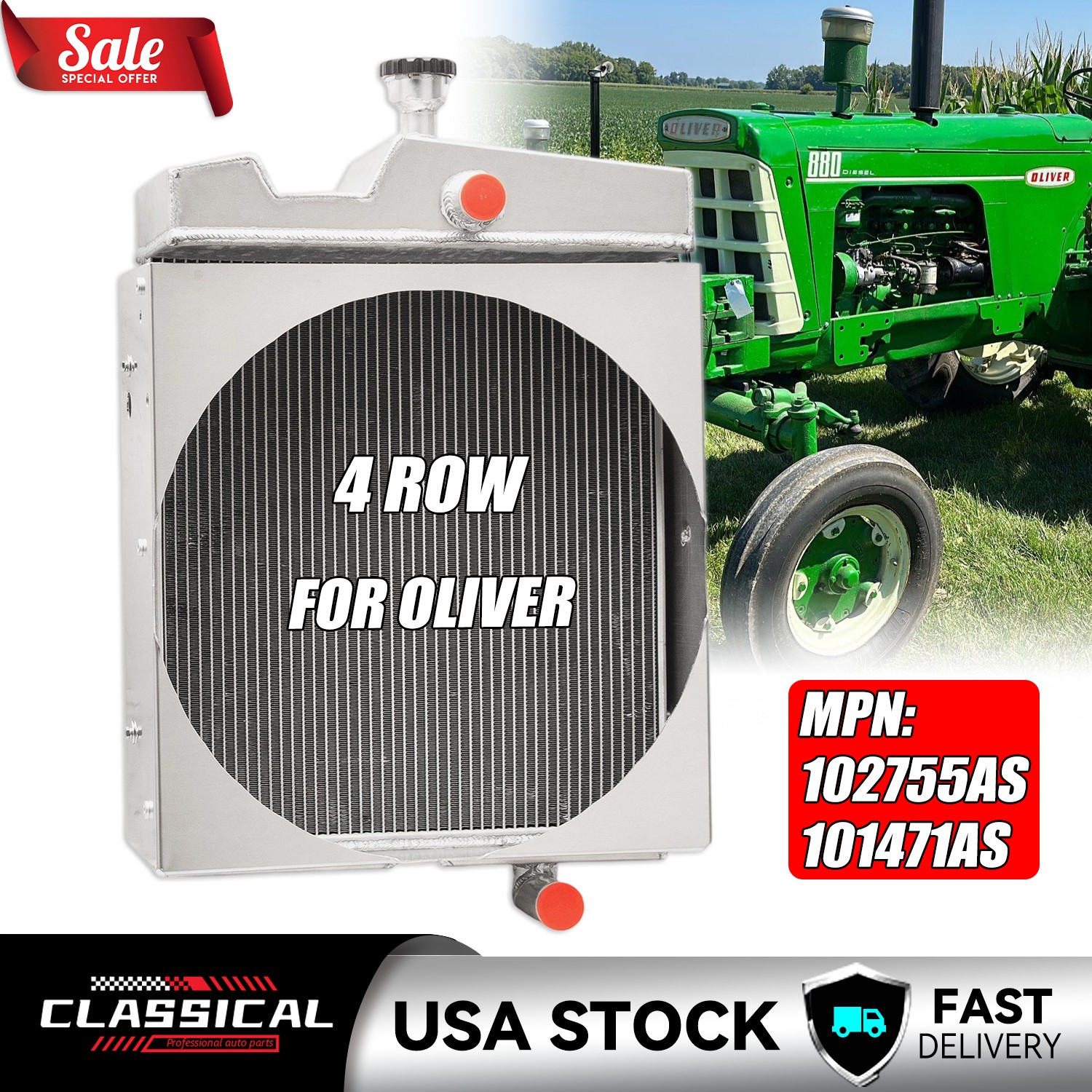 4~Row Radiator For Oliver 770 880 # 101614ASA 101615AS 10164AS 101471AS 102791AS