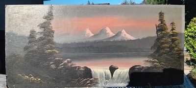 1800s CASCADE MOUNTAINS antique oil painting vtg seattle portland mt rainier art