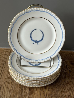 #ad #ad Set of 7 Warwick China Neo Classic Blue Laurel Wreath Scallop Gold Rim Plates 6” $44.99