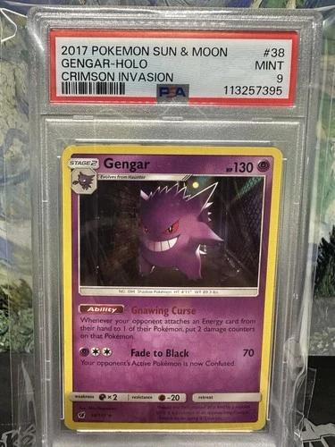 2017 POKEMON SUN & MOON CRIMSON INVASION GENGAR HOLO 38/111 PSA 9