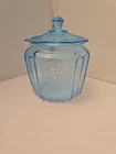 Anchor Hocking Antique Ice Blue Glass Mayfair Open Rose Biscuit Jar With Lid