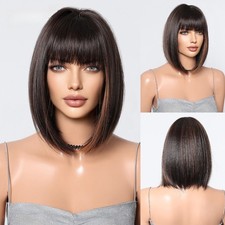 Full Head Straight Bangs Bob Wig Lightweight Breathable Multiple Color Available