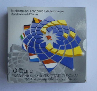 10 Euro Italien, 2007, 50 Jahre Römische Verträge, Silber, PP, Original Etui - Bild 1 von 4