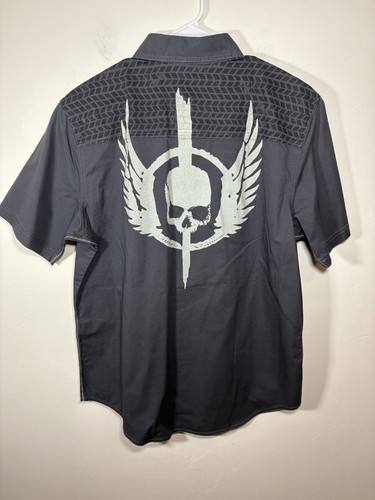 Harley Davidson Button Up Men's Size Large Tire Tread Yoke Skull Wing New Gray - Picture 2 of 4