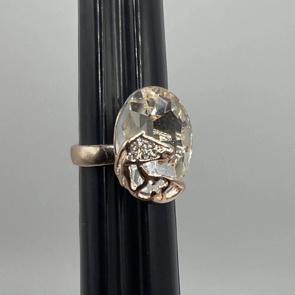 Rose Gold Filled Horse White Colorless Clear Oval Rhinestone Ring Size 6.25 - Image 2 of 4