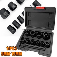 11Pcs Locking Wheel Nut Remover Nut Bolt Stud Extractor Twist Socket Tool 9-19mm
