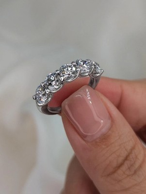 5.00Ct Round Cut Natural Diamond Real 18k White Gold Half Eternity Band Ring.