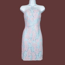 Lulus Womens Loving Thoughts Light Blue Pink Floral Lace Halter Mini Dress S NWT