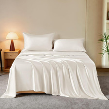 Luxury Mulberry Silk Bed Sheets Set - 3Pcs Silk Sheets Set 16" Deep Pocket - 1 F