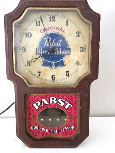 VINTAGE WORKING PABST BLUE RIBBON PBR BEER SIGN LIGHTED CLOCK