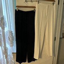 2 Pairs H M Trousers High Waisted Career Dress Pants Size 6 Navy White