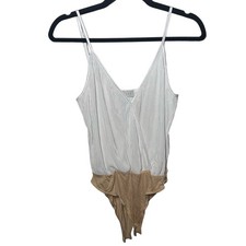 WAYF Women's Ivory Adjustable Strap Surplice Ribbed Cami Bodysuit Size Small