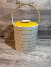 Vintage MCM Georges Briard Ice Bucket White w/Yellow Stripes w/Lid Made in USA