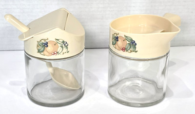 Gemco Corelle Coordinates Abundance Fruit Creamer Sugar Set with Spoon VTG