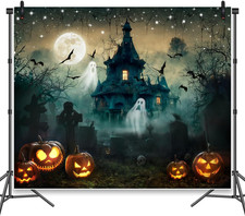 Halloween Castle Backdrop Scary Moon Night Haunted House Graveyard Wall Backgrou