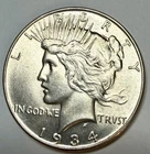 1934 P Peace Dollar, Uncirculated Condition, Bright White, Low Mintage, 954,057