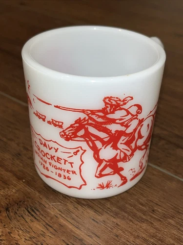 Davy Crockett Indian Fighter Hazel Atlas Milk Glass Childrens Cup 1950's