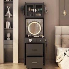 Compact Vanity Desk w/ Mirror LED Lights Makeup Table Storage Drawers Stool NEW