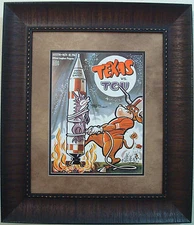 VINTAGE TEXAS LONGHORNS FOOTBALL POSTER  FRAMED "TEXAS VS TCU"  FROG MOON SHOOT