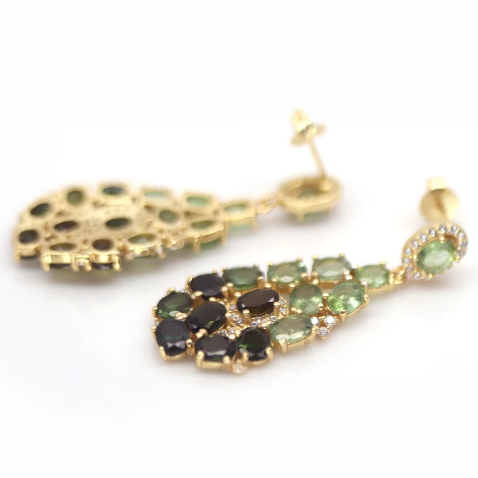 Серьги из стерлингового серебра 925 пробы с неотапливаемым зеленым турмалином и белым кубическим цирконием - Изображение 2 из 4