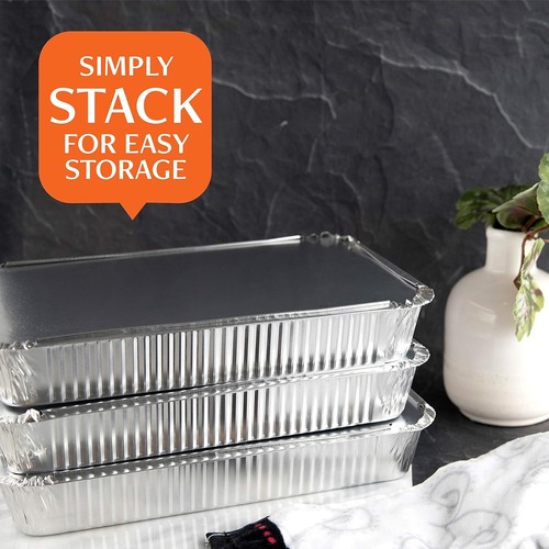 Disposable 4 LB Aluminum Foil Baking Pans 12"X8"X2" With Lids, Pack of 10 - Picture 4 of 7