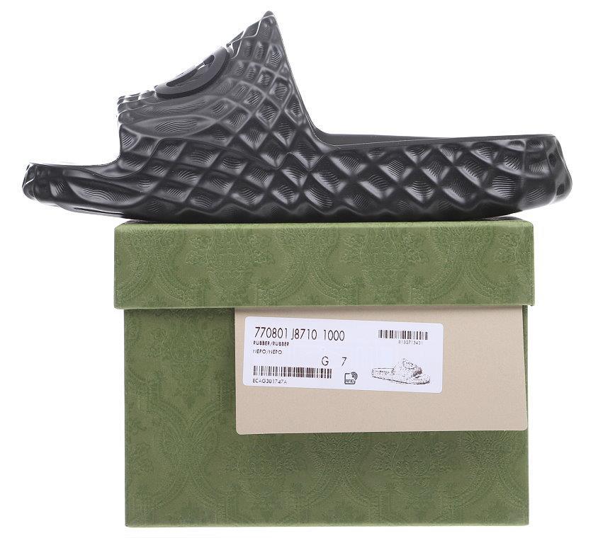 NEW Gucci Interlocking G Water Ripple Slide Men\'s US9 UK10 Black Rubber NEW GUCCI MEN CURRENT BLACK RUBBER INTERLOCKING RIPPLES  main image 4