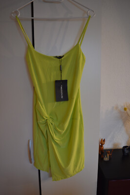 Lime Slinky Twist Detail Strappy Bodycon Kleid 36 Pretty Little Think