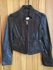 Arden B Topshop Chocolate Brown Leather Embroidered Jacket, Size Xs, Uk 6, Bnwt