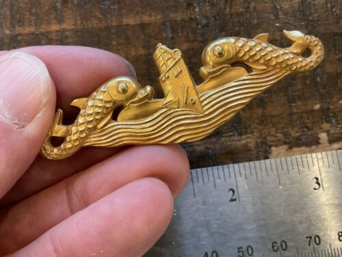ORIG WWII USN FULL SIZE MINT SUBMARINE OFFICER DOLPHINS BADGE GEMSCO STERLING PB - Picture 1 of 5